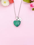 Malachite Heart Charm Silver Necklace, Synthetic Malachite Gemstone Jewelry, N6270