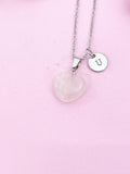 Rose Quartz Heart Charm Silver Necklace, Natural Rose Quartz Gemstone Jewelry, N6271