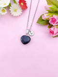 Blue Goldstone Heart Charm Silver Necklace, Synthetic Blue Gemstone Jewelry, N6272