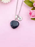 Blue Goldstone Heart Charm Silver Necklace, Synthetic Blue Gemstone Jewelry, N6272