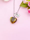 Tiger Eye Heart Charm Silver Necklace, Natural Tiger Eye Gemstone Jewelry, N6273