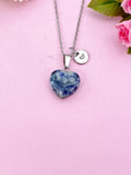 Blue Spot Jasper Heart Charm Silver Necklace, Natural Blue Spot Jasper Gemstone Jewelry, N6274