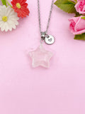 Rose Quartz Star Charm Silver Necklace, Natural Rose Quartz Gemstone Jewelry, N6275