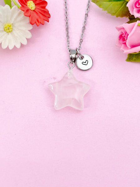 Rose Quartz Star Charm Silver Necklace, Natural Rose Quartz Gemstone Jewelry, N6275