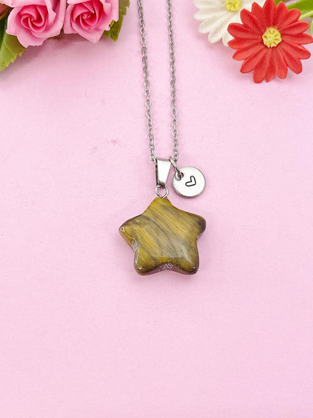 Tiger Eye Star Charm Silver Necklace, Natural Tiger Eye Gemstone Jewelry, N6276