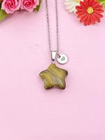 Tiger Eye Star Charm Silver Necklace, Natural Tiger Eye Gemstone Jewelry, N6276