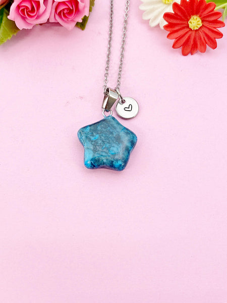 Agate Star Charm Silver Necklace, Natural Agate Gemstone Jewelry, N6277