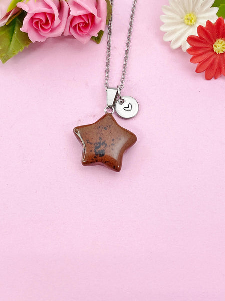 Red Rainbow Jasper Star Charm Silver Necklace, Natural Red Rainbow Jasper Gemstone Jewelry, N6278
