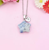Blue Spot Jasper Star Charm Silver Necklace, Natural Blue Spot Jasper Gemstone Jewelry, N6279