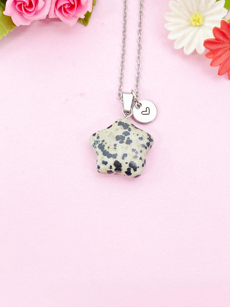Dalmatian Jasper Star Charm Silver Necklace, Natural Dalmatian Jasper Gemstone Jewelry, N6280