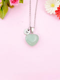 Green Aventurine Heart Charm Silver Necklace, Natural Green Aventurine Gemstone Jewelry, N6282