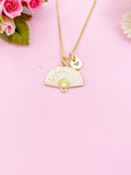 Folding Fan Cherry Blossom Charm Gold Necklace, N5291E