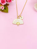 Folding Fan Cherry Blossom Charm Gold Necklace, N5291E