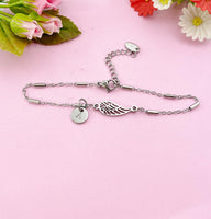 Angel Wings Charm Silver Bracelet, Guardian Angel Jewelry, Tarnish Resistant Stainless Steel Wing Pendants, N6285