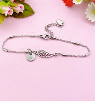 Angel Wings Charm Silver Bracelet, Guardian Angel Jewelry, Tarnish Resistant Stainless Steel Wing Pendants, N6285
