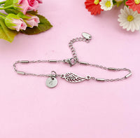 Angel Wings Charm Silver Bracelet, Guardian Angel Jewelry, Tarnish Resistant Stainless Steel Wing Pendants, N6285