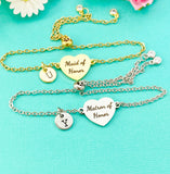 Maid of Honor or Matron of Honor Bracelet, Gold or Silver Heart Maid of Honor or Matron of Honor Jewelry, Wedding Gift, D578