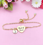 Maid of Honor Bracelet, Heart Initial Charm, Bolo Slider Bracelet
