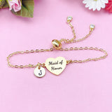 Maid of Honor Bracelet, Heart Initial Charm, Bolo Slider Bracelet