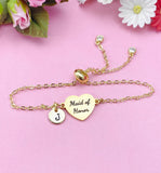 Maid of Honor Bracelet, Heart Initial Charm, Bolo Slider Bracelet
