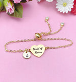 Maid of Honor Bracelet, Heart Initial Charm, Bolo Slider Bracelet