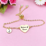 Gold  Matron of Honor Bracelet, Gold or Silver Heart Matron of Honor Jewelry, Wedding Gift, D579G