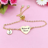Gold  Matron of Honor Bracelet, Gold or Silver Heart Matron of Honor Jewelry, Wedding Gift, D579G