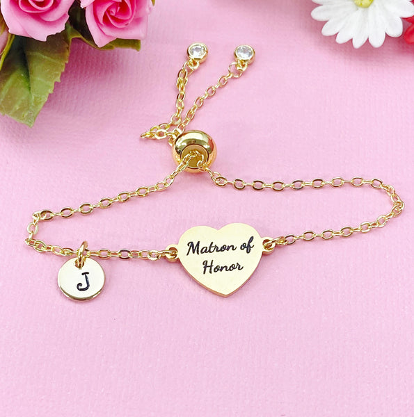Gold  Matron of Honor Bracelet, Gold or Silver Heart Matron of Honor Jewelry, Wedding Gift, D579G
