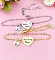 Matron of Honor Bracelet, Gold or Silver Heart Matron of Honor Jewelry, Wedding Gift, D579