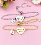 Matron of Honor Bracelet, Gold or Silver Heart Matron of Honor Jewelry, Wedding Gift, D579
