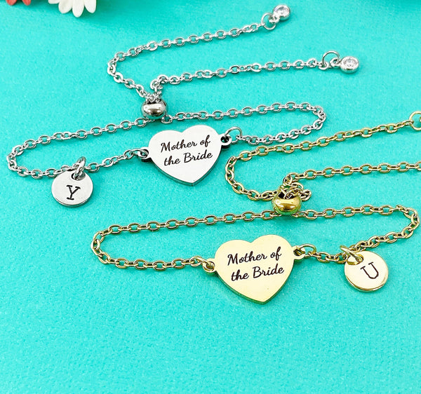 Mother of the Bride Bracelet, Gold or Silver Heart Mother of the Bride Jewelry, Perfect Mother of the Bride Wedding Gift, D585