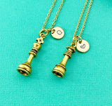 King and Queen Chess Piece Charm Gold Necklace, Perfect Gift for Girlfriend or Boyfriend, Silver Option, N6330