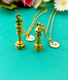 King and Queen Chess Piece Charm Gold Necklace, Perfect Gift for Girlfriend or Boyfriend, Silver Option, N6330