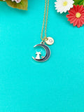 Cat Sitting on Crescent Moon Charm Gold Necklace, N6331