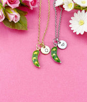 Sweet Pea Charm Necklace in Gold or Silver, Pea in the Pod, N6333