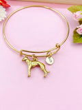 Greyhound Dog Charm Bangle Bracelet, Initial Charm, Gold Tone