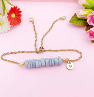Angelite Bracelet, Silver or Gold Natural Angelite Gemstone Jewelry, Necklace Option, N5871B