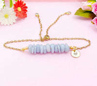 Angelite Bracelet, Silver or Gold Natural Angelite Gemstone Jewelry, Necklace Option, N5871B