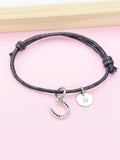 Horseshoe Charm Adjustable Waxed Cord Bracelet, Horse Lover Jewelry, N6207L