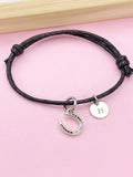 Horseshoe Charm Adjustable Waxed Cord Bracelet, Horse Lover Jewelry, N6207L