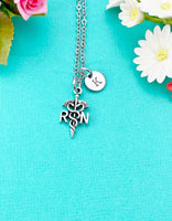 Silver Registered Nurse Necklace, RN Caduceus Medical Symbol Charm, Perfect as a Nursing Gift, Graduation Gift, N2586