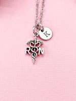 Silver Registered Nurse Necklace, RN Caduceus Medical Symbol Charm, Perfect as a Nursing Gift, Graduation Gift, N2586