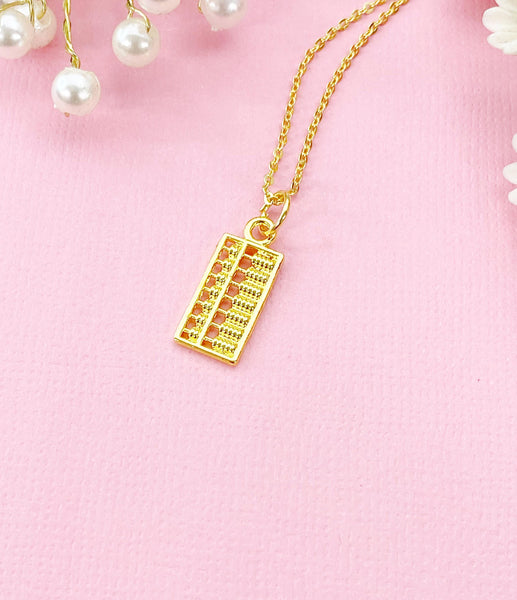 Abacus Charm Necklace in Gold, Calculator, Ideal Gift for Accountants or Bookkeepers, N6336G