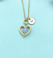 Angelite Heart Necklace in Gold, Natural Angelite Gemstone Jewelry, N6342H