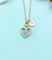 Angelite Heart Necklace in Gold, Natural Angelite Gemstone Jewelry, N6342H