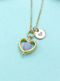 Angelite Heart Necklace in Gold, Natural Angelite Gemstone Jewelry, N6342H