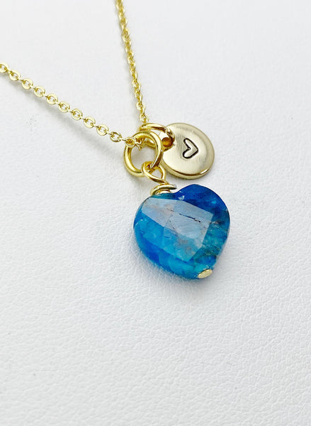 Apatite Heart Necklace in Gold or Silver, Natural Gemstone Jewelry, Birthday Gifts, Personalized Customized Gifts, N6343