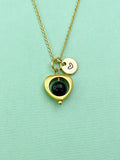 Bloodstone Heart Necklace in Gold, Natural  Bloodstone Gemstone Jewelry, N6342H