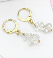 Quartz Crystal Earrings in Gold or Silver, Natural Quartz Rock Crystal Gemstone Jewelry, N6348