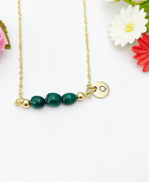 Malachite Necklace In Gold or Silver, Natural Malachite Gemstone Jewelry, N6349